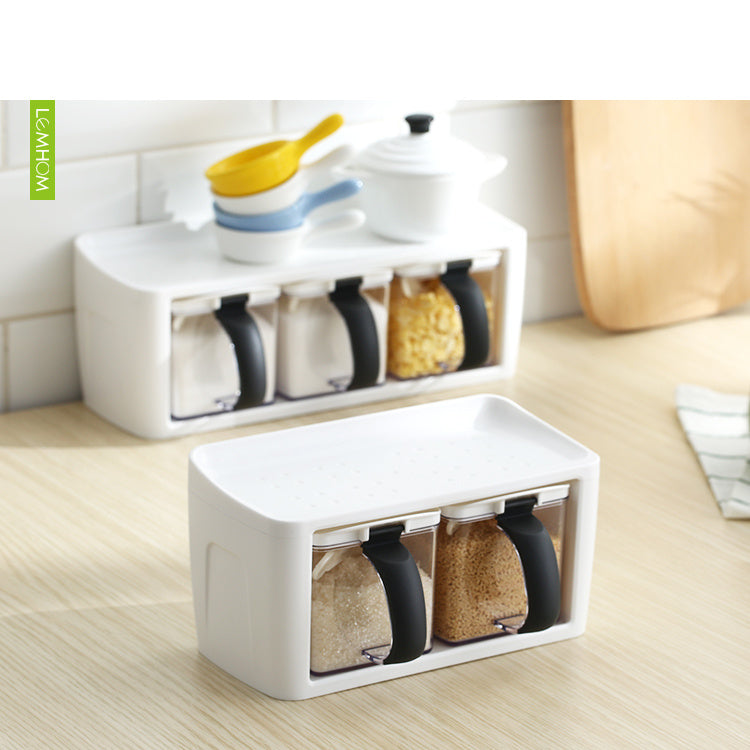 Plastic Spice Rack Stacked Storage Seasoning Boxes Spice Jars With Handle Spoon Kitchen Storage Container for Herb Condiment